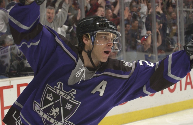 LOS ANGELES - FEBRUARY 12: Luc Robitaille #20 of the Los Angeles Kings celebrates after scoring a goal in the third period against the Dallas Stars on February 12, 2006 at the Staples Center in Los Angeles, California. The Kings defeated the Stars 6-5.
