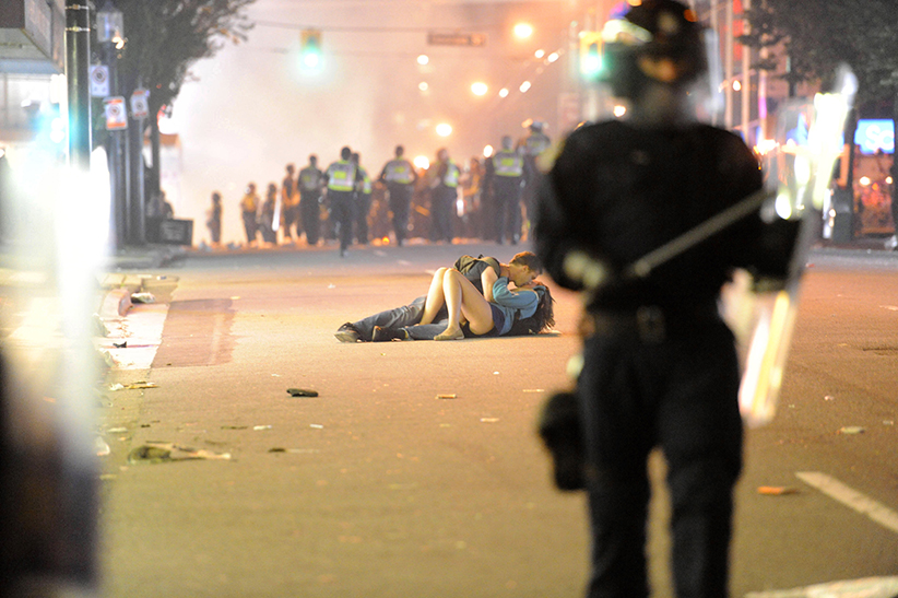 Couple Kisses During Vancouver Riot
